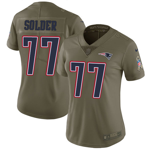 Nike Patriots #77 Nate Solder Olive Women's Stitched NFL Limited Salute to Service Jersey